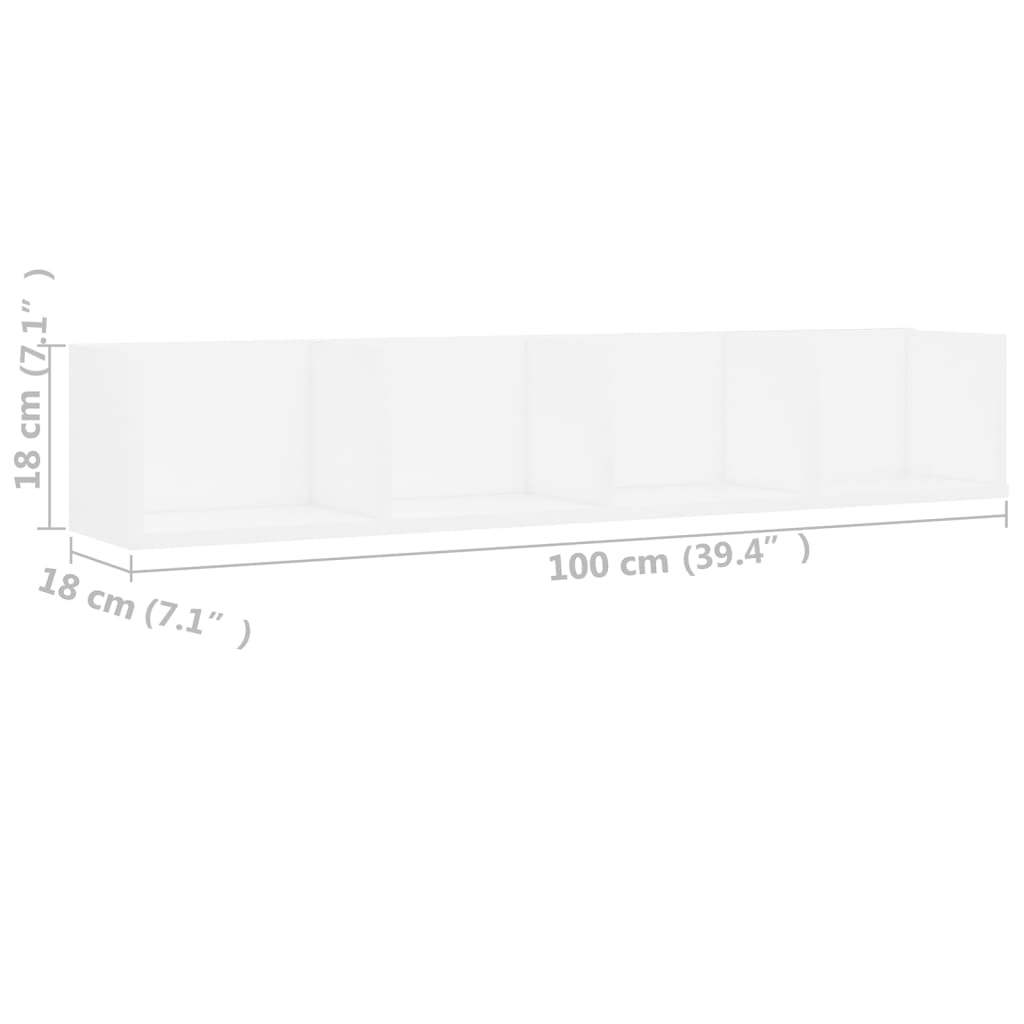 Wall-mounted CD shelf, white, 100x18x18cm, engineered wood