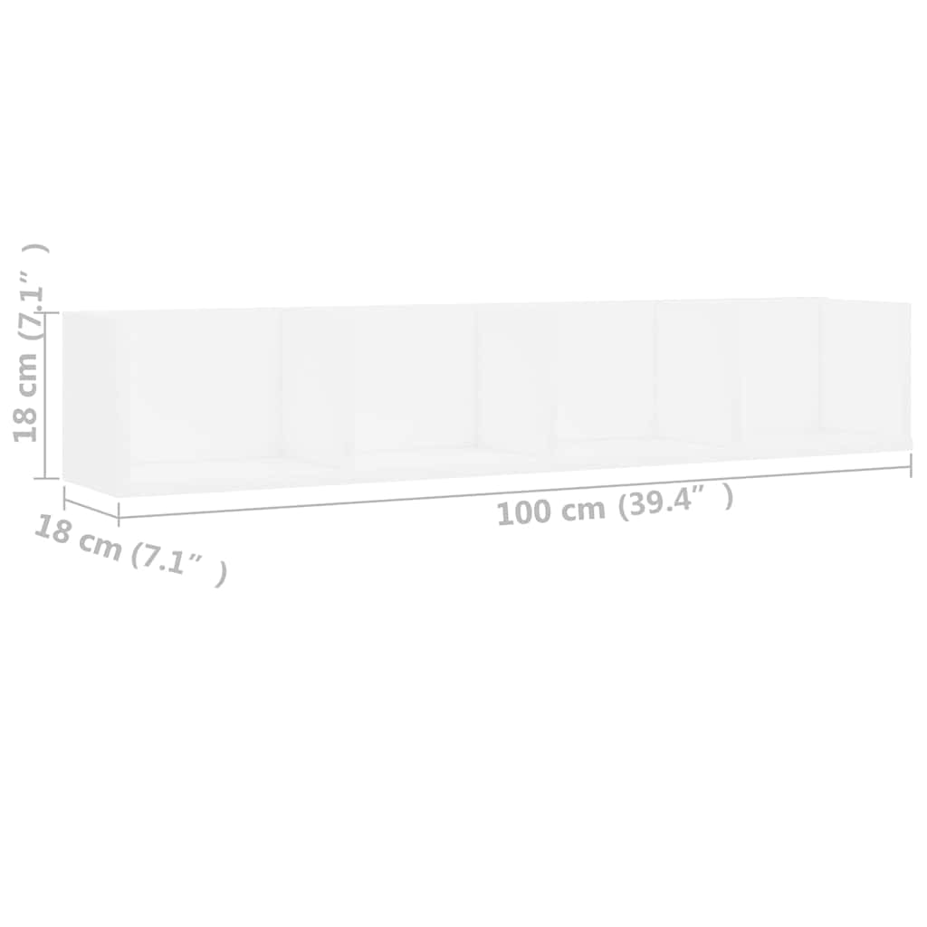 Wall-mounted CD shelf, white, 100x18x18cm, engineered wood