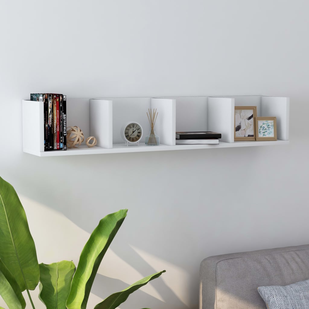 Wall-mounted CD shelf, white, 100x18x18cm, engineered wood