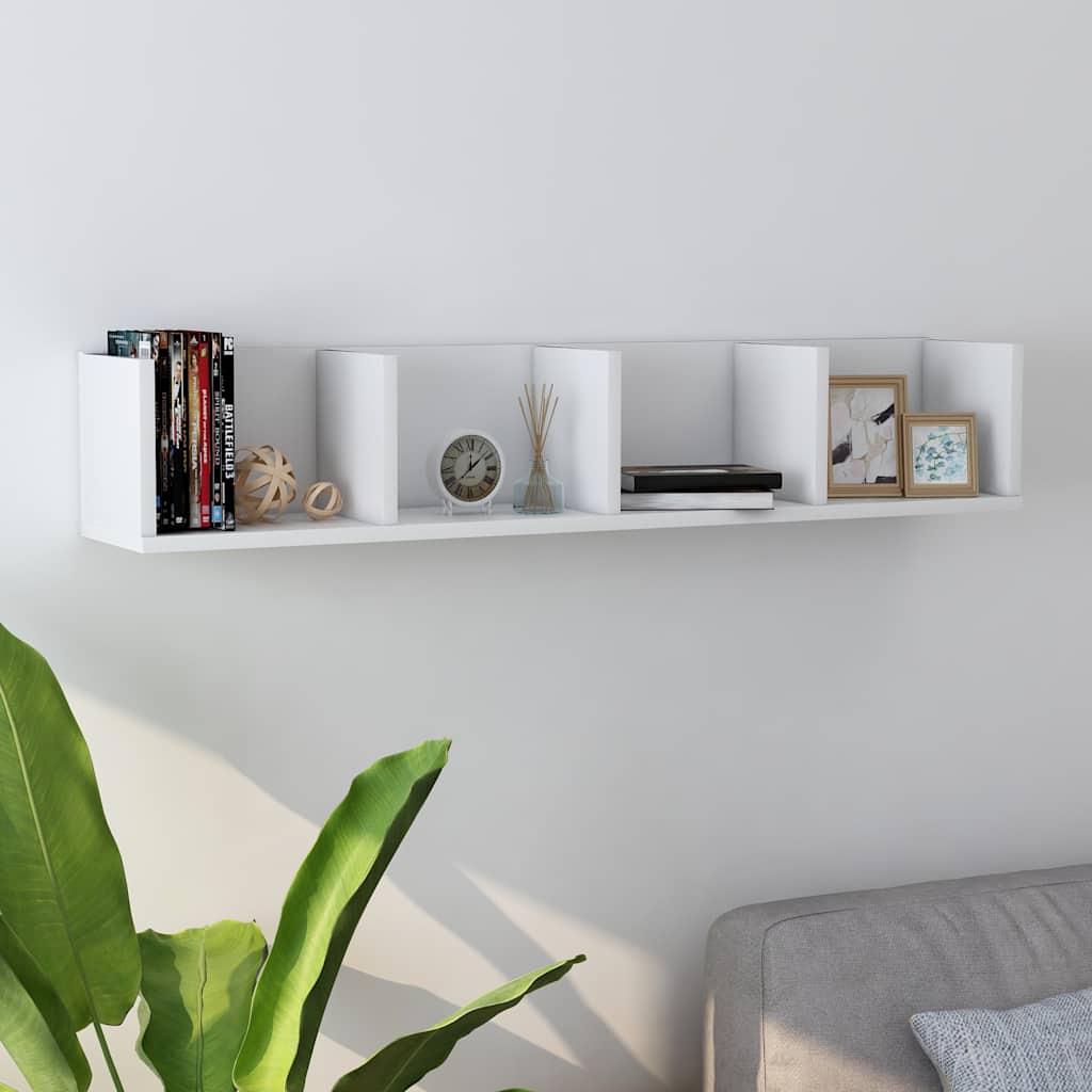 Wall-mounted CD shelf, white, 100x18x18cm, engineered wood