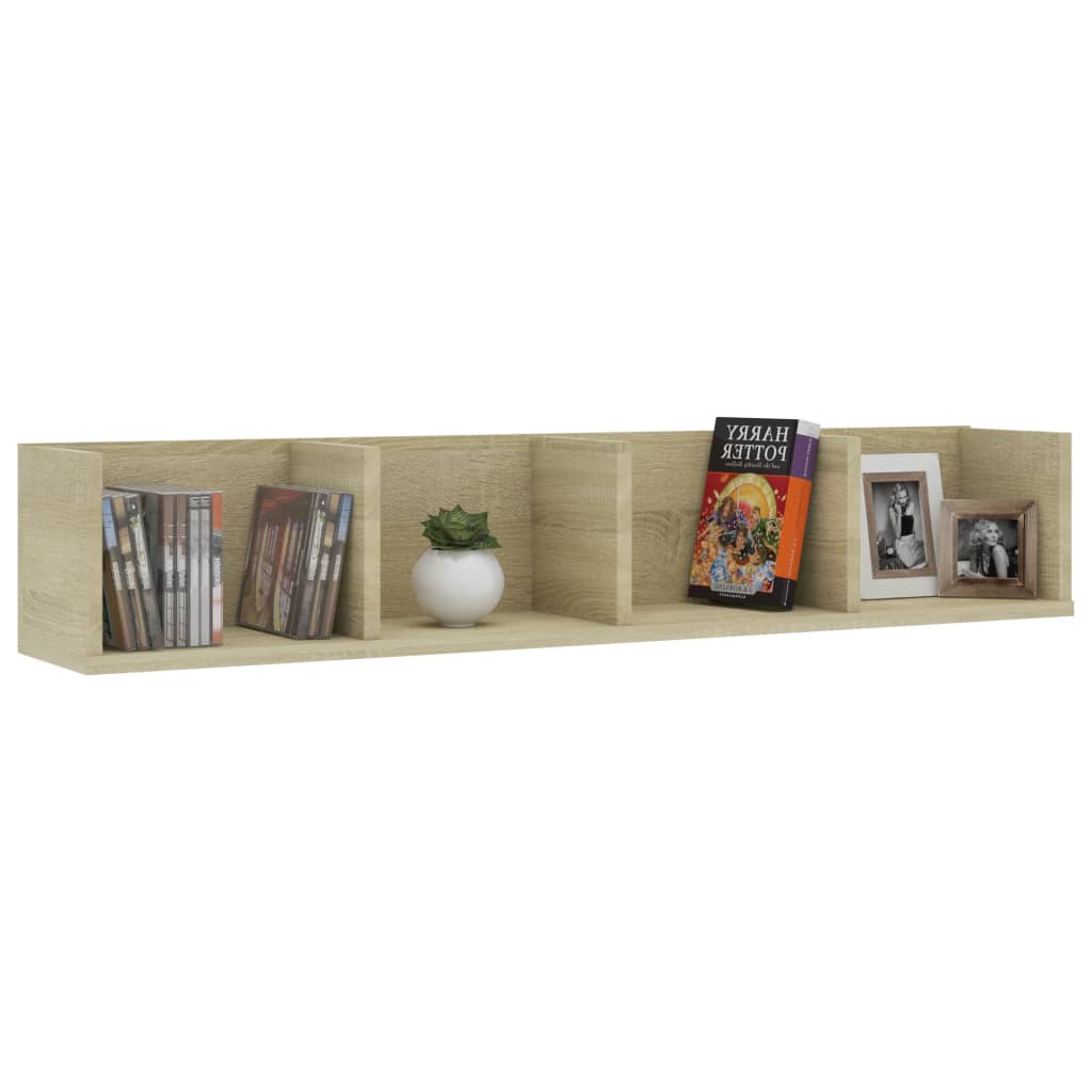 Wall-mounted CD shelf, oak, 100x18x18cm, treated wood
