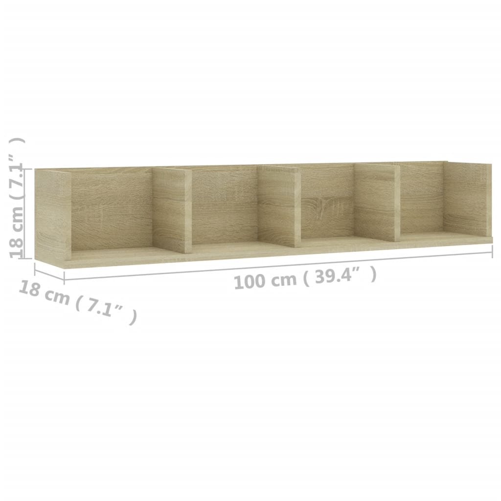 Wall-mounted CD shelf, oak, 100x18x18cm, treated wood