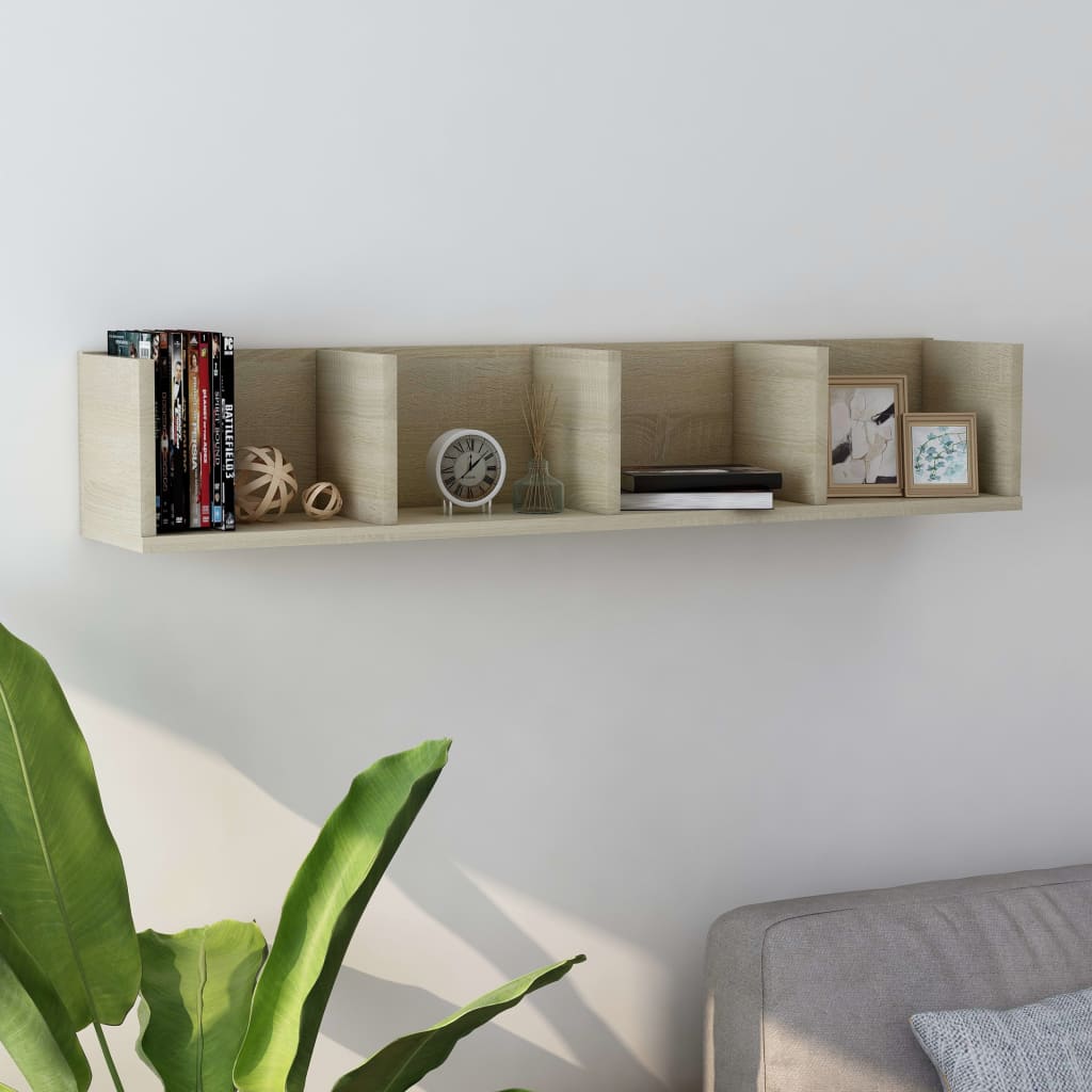 Wall-mounted CD shelf, oak, 100x18x18cm, treated wood