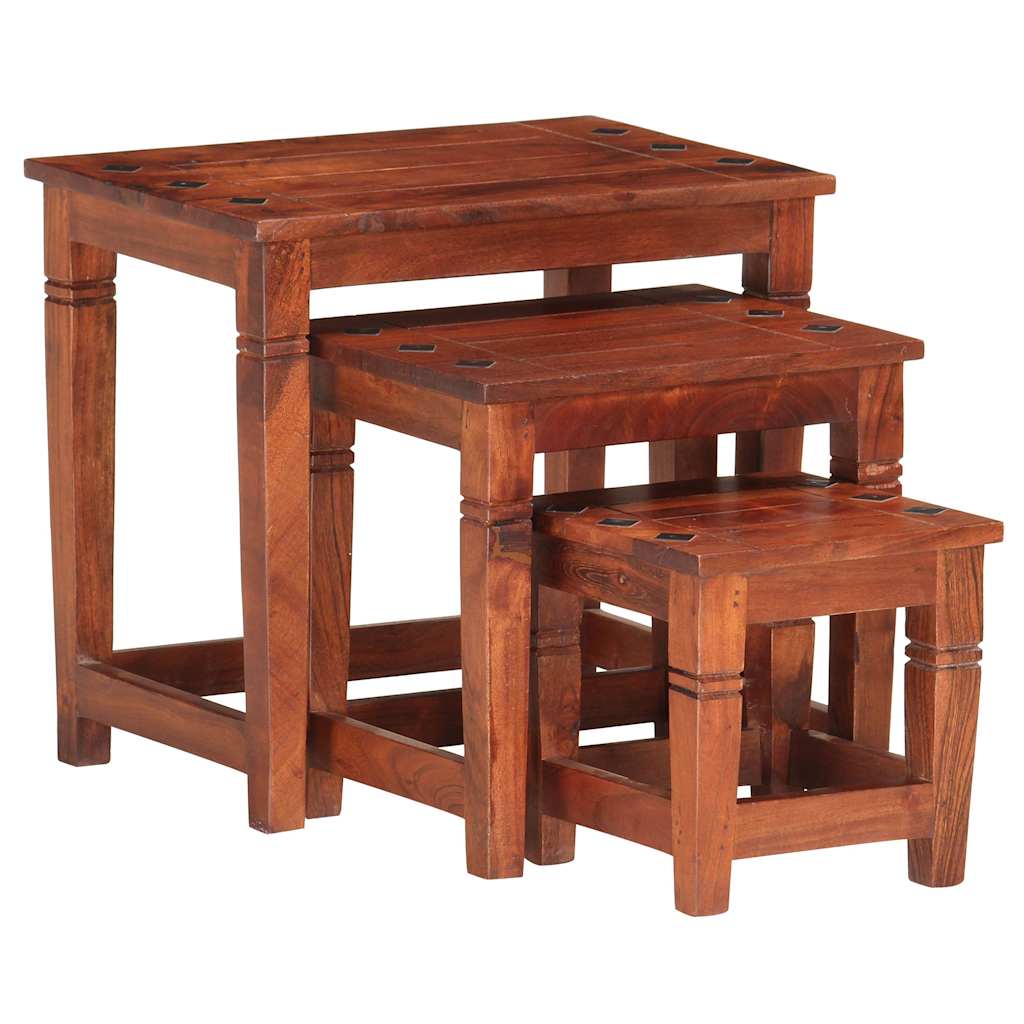 Nesting tables, 3 pcs., solid acacia wood