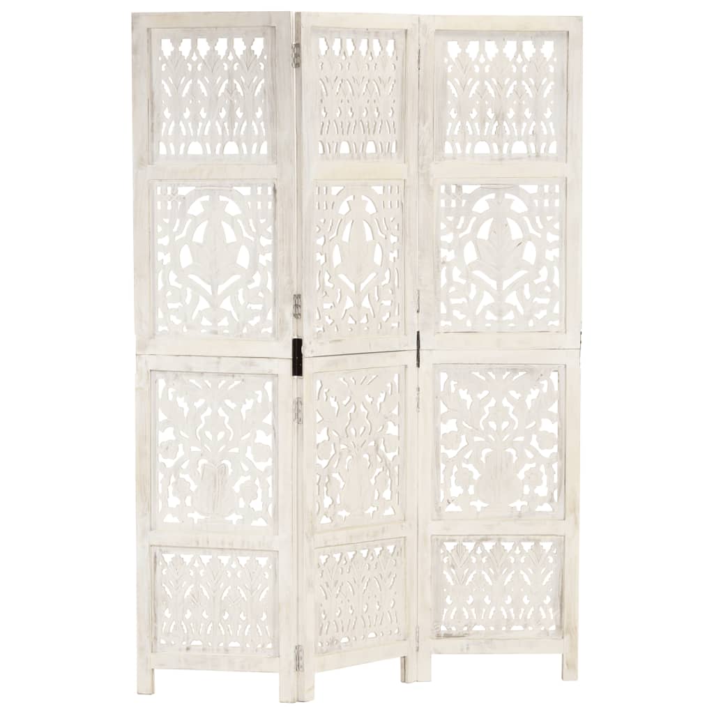 Room divider, 3-panel, white, 120x165cm, solid mango wood