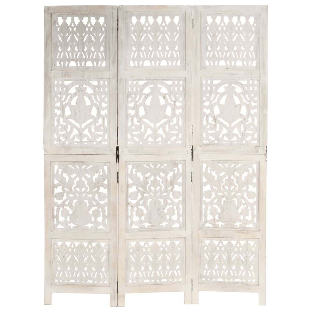 Room divider, 3-panel, white, 120x165cm, solid mango wood