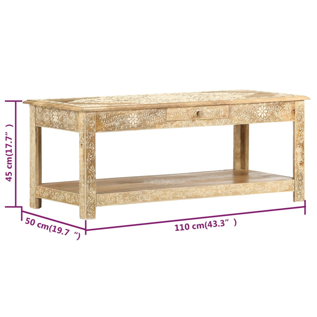 Coffee table, 110x50x45cm, solid mango wood, hand-painted