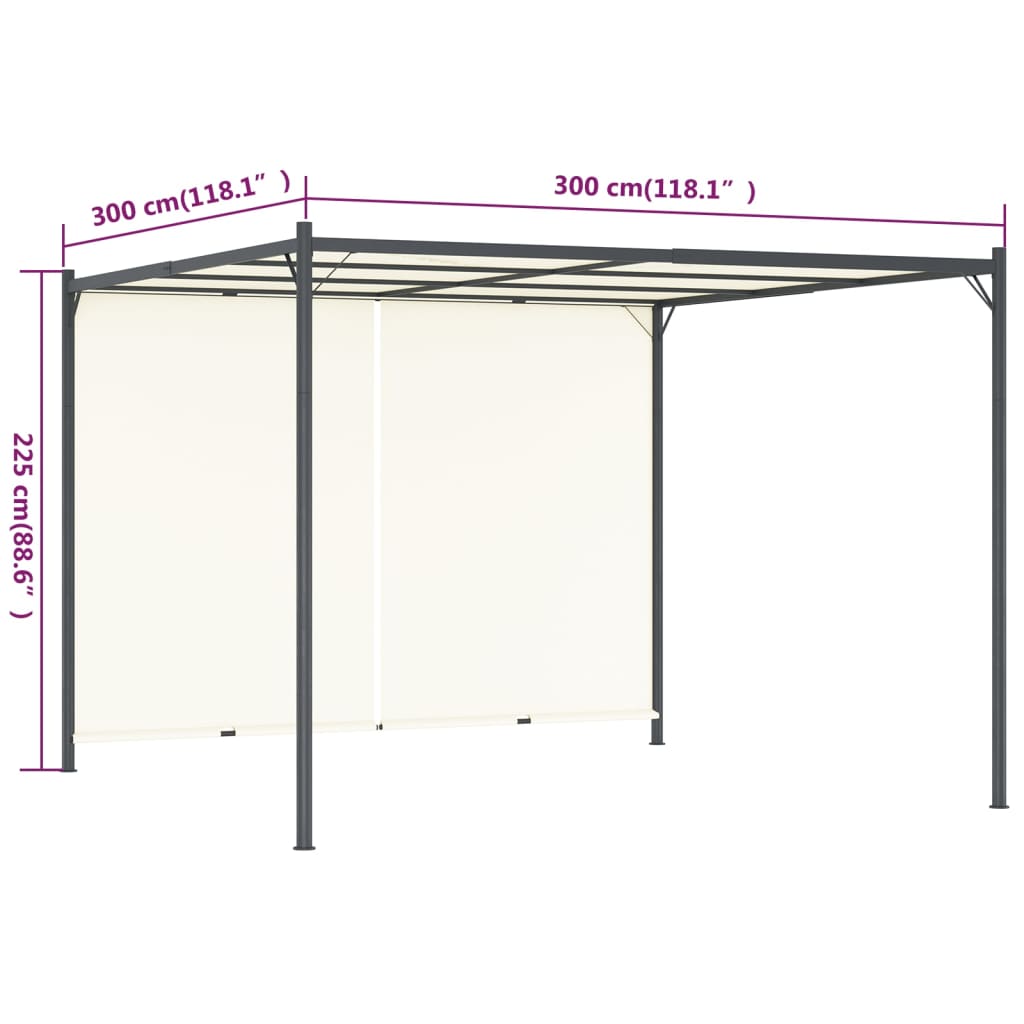 Pergolė su reguliuojamu stogu, kreminė balta, 3x3m, plienas