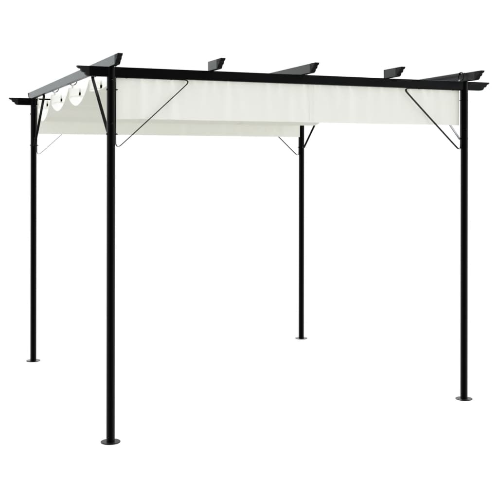Pergolė su ištraukiamu stogu, kreminė balta, 3x3m, plienas