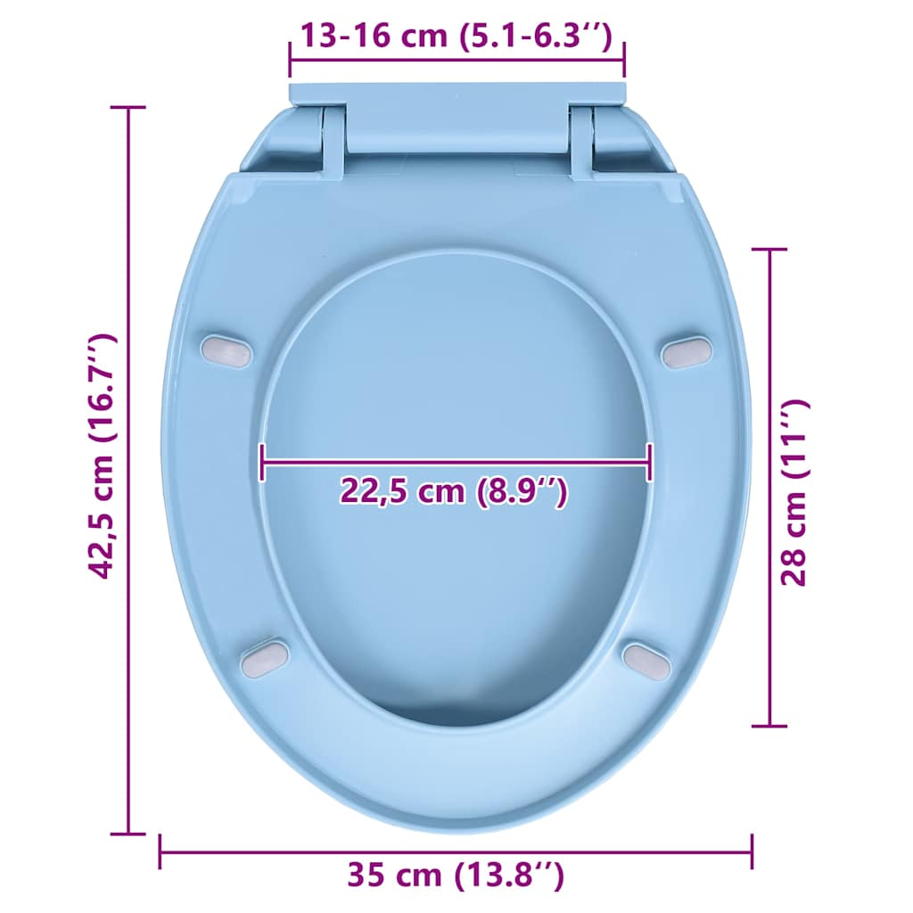 Klozeto sėdynė su soft-close mechanizmu, mėlynos spalvos, ovali