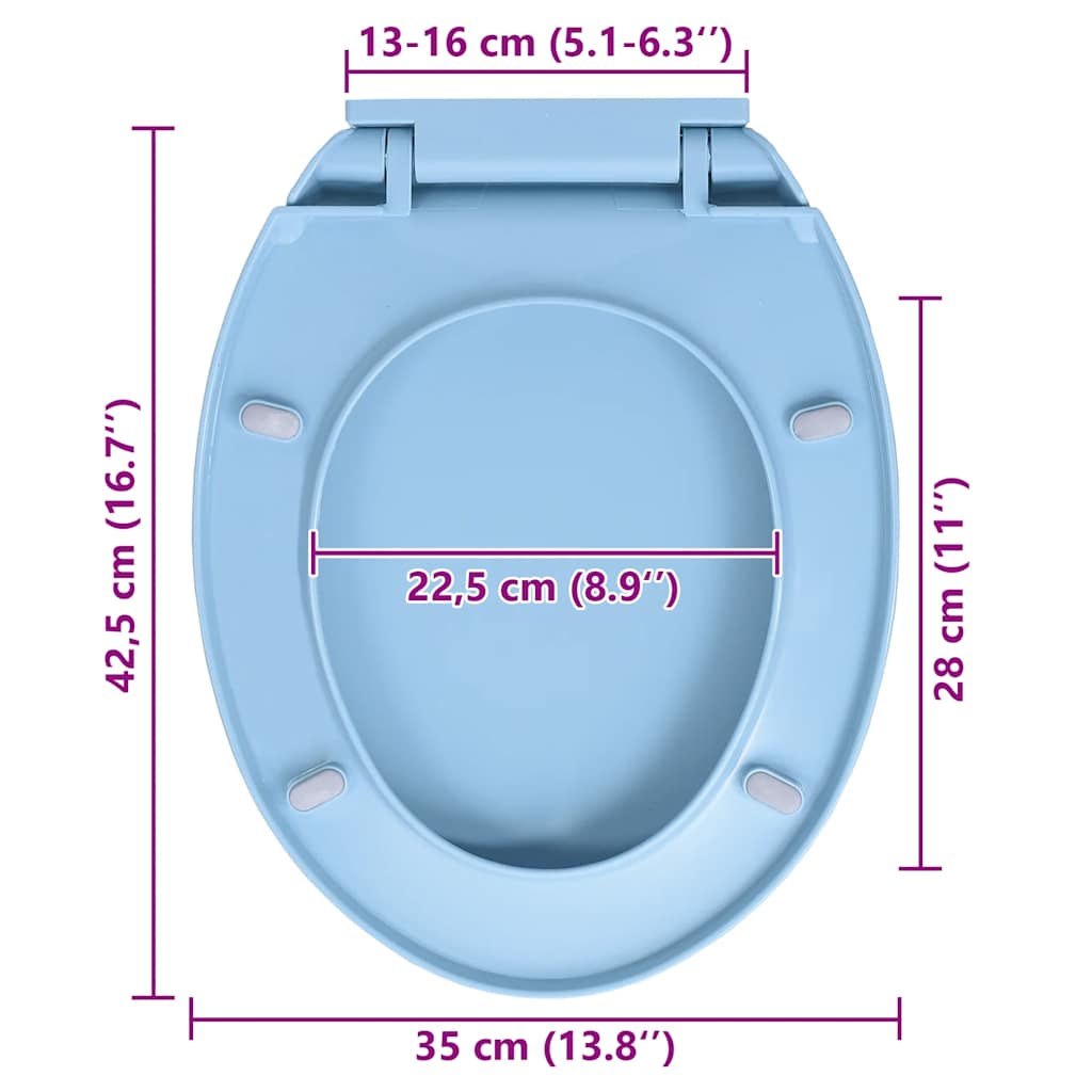 Klozeto sėdynė su soft-close mechanizmu, mėlyna, ovali