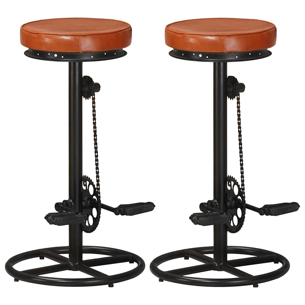 Bar stools, 2 pcs, black and brown, genuine goat leather