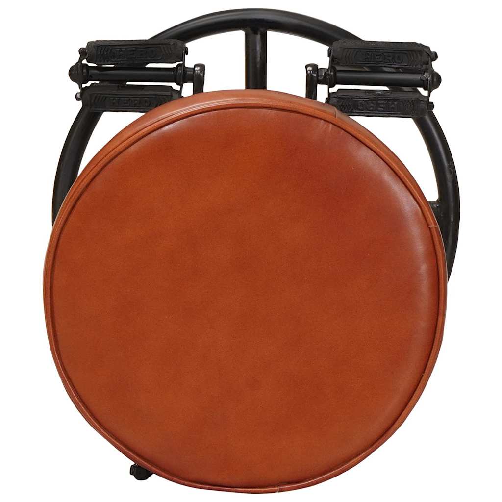 Bar stools, 2 pcs, black and brown, genuine goat leather