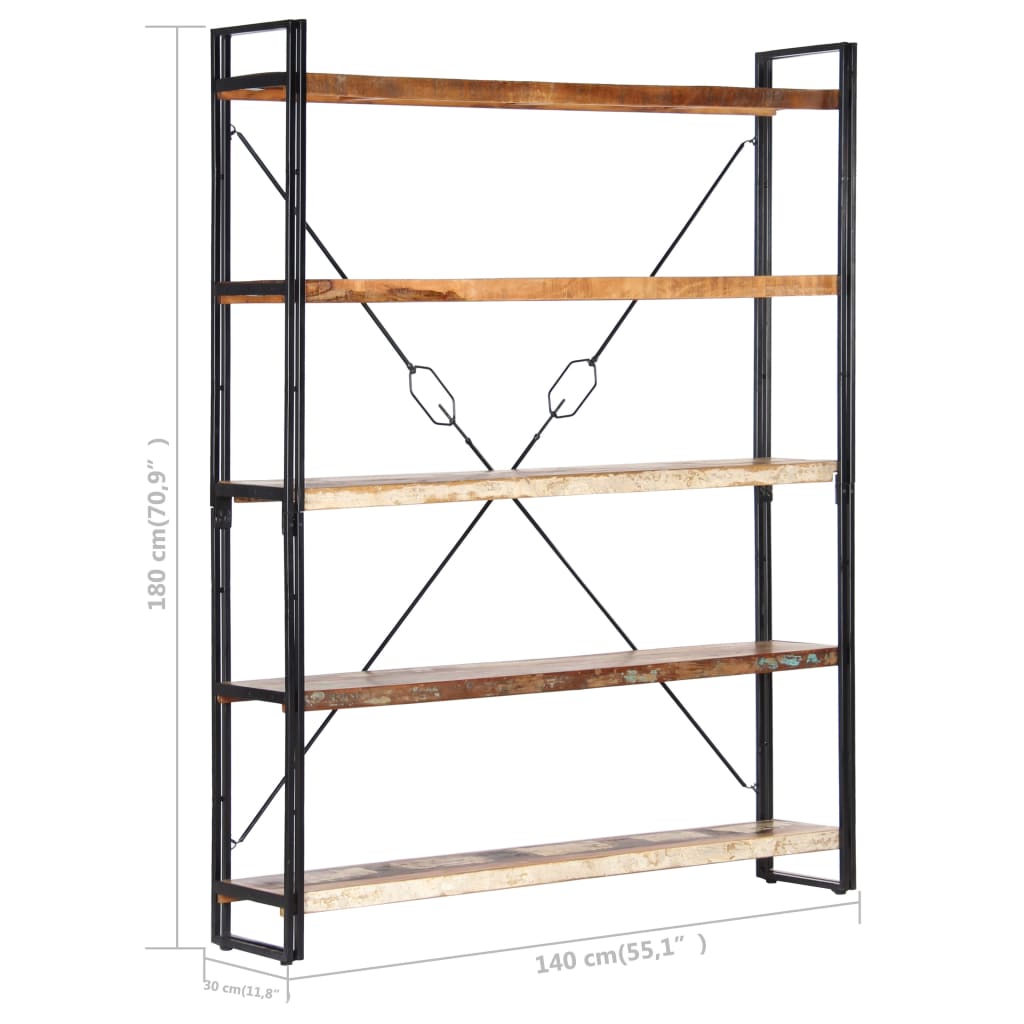 Bookcase, 5-tier, 140x30x180cm, solid wood