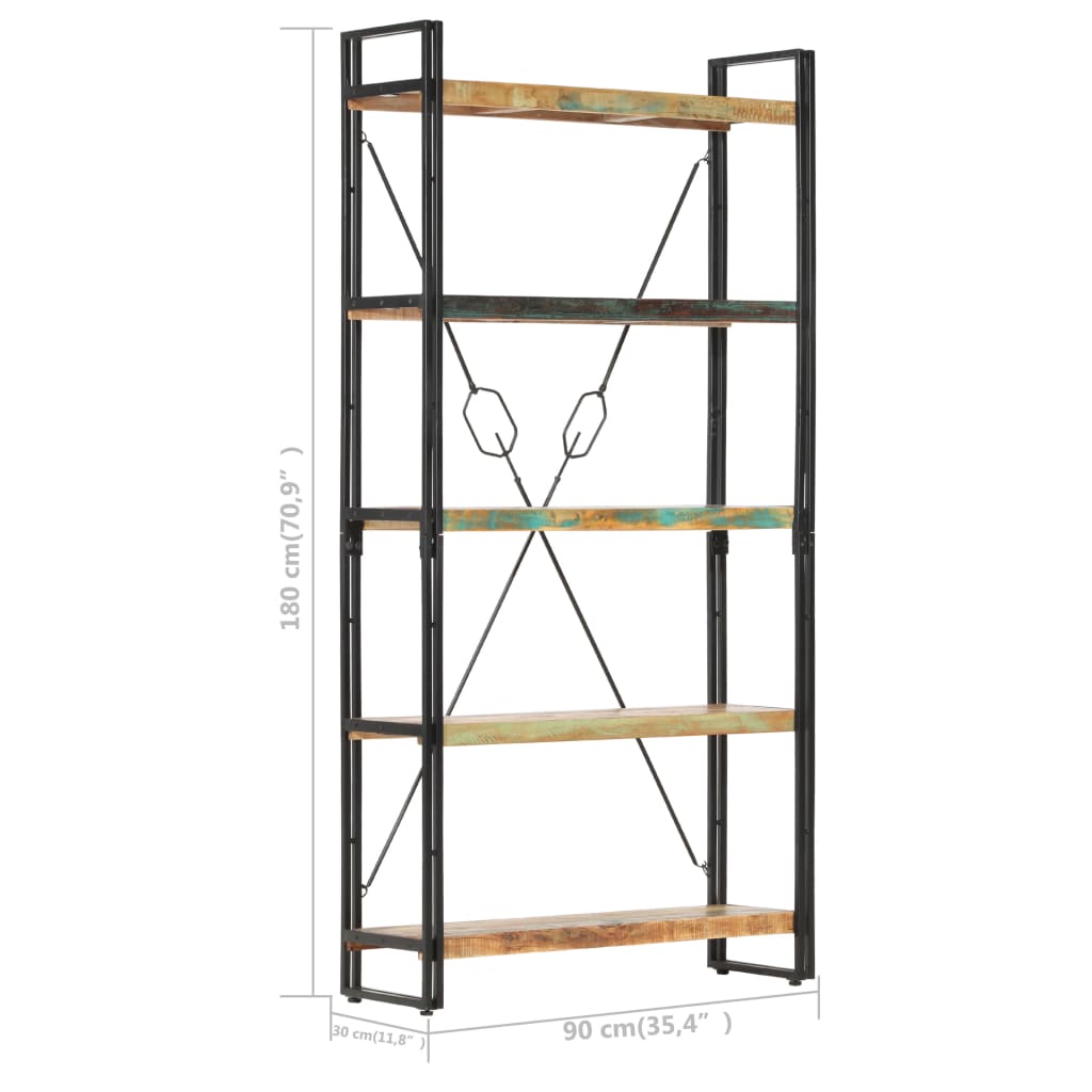 Bookshelf, 5-tier, 90x30x180cm, solid wood