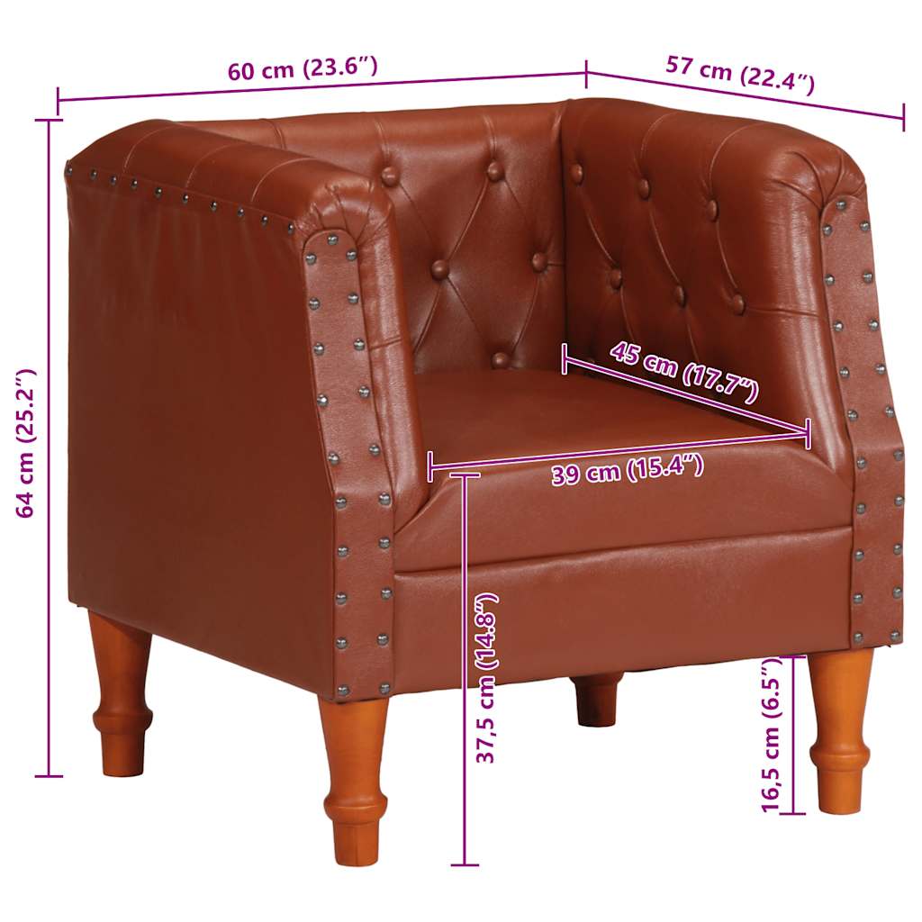 Armchair, brown, genuine leather