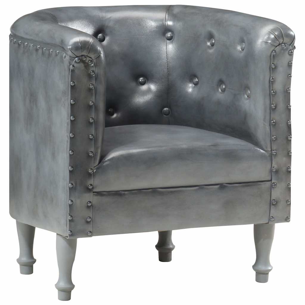 Armchair, grey, real leather