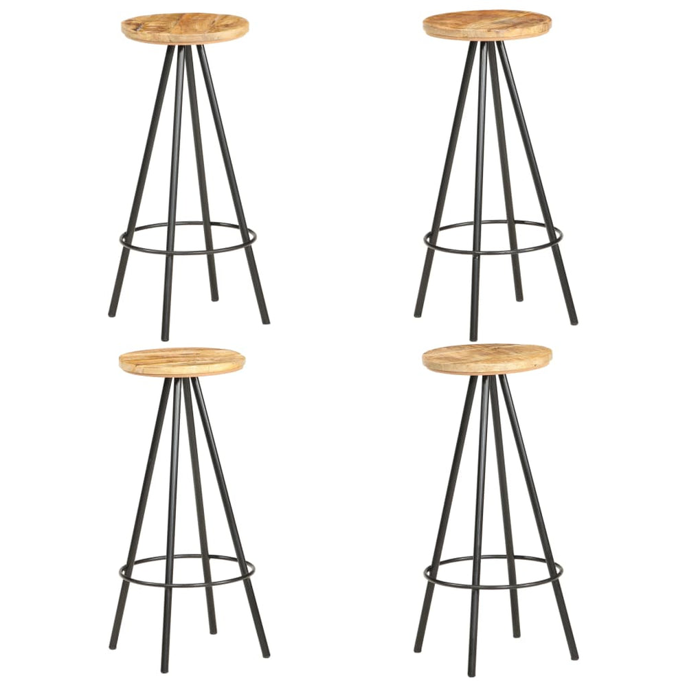 Bar stools, 4 pcs, rough mango wood
