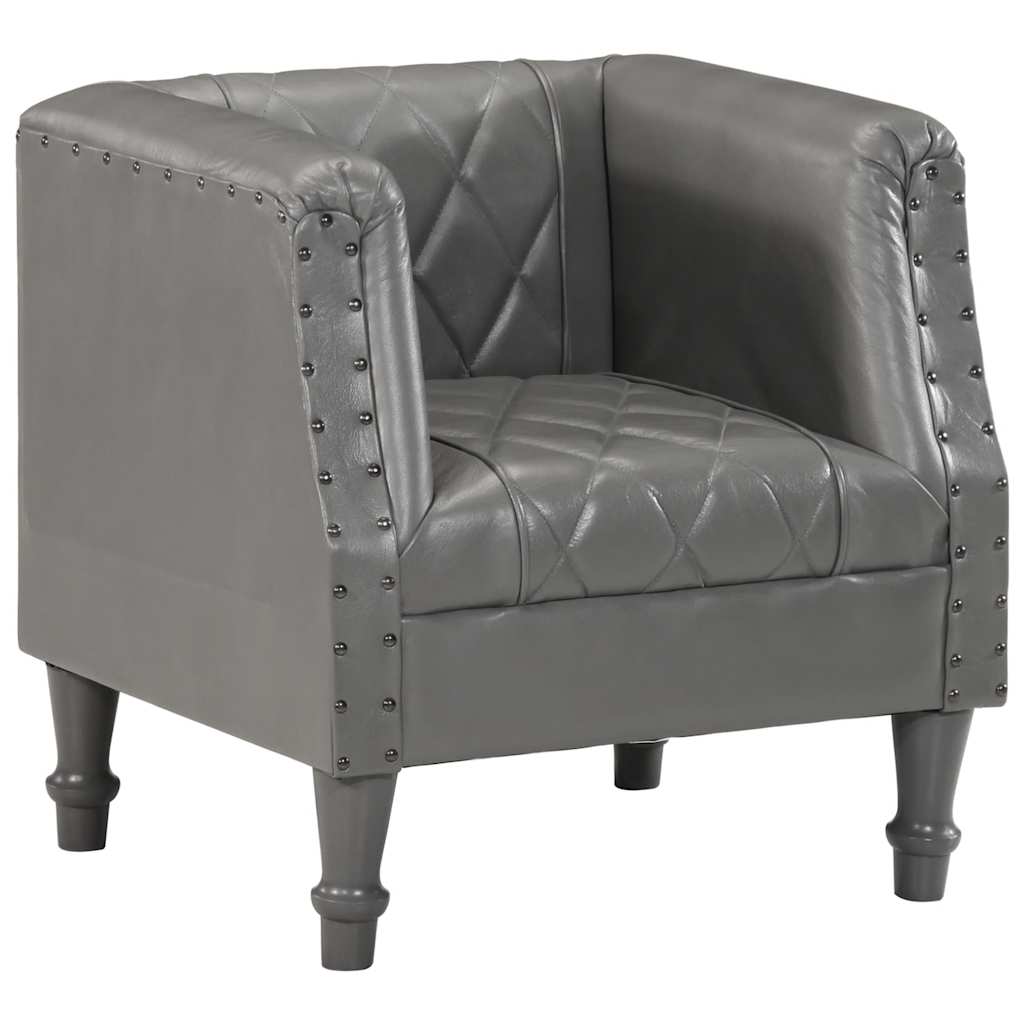 Armchair, grey, genuine goat leather
