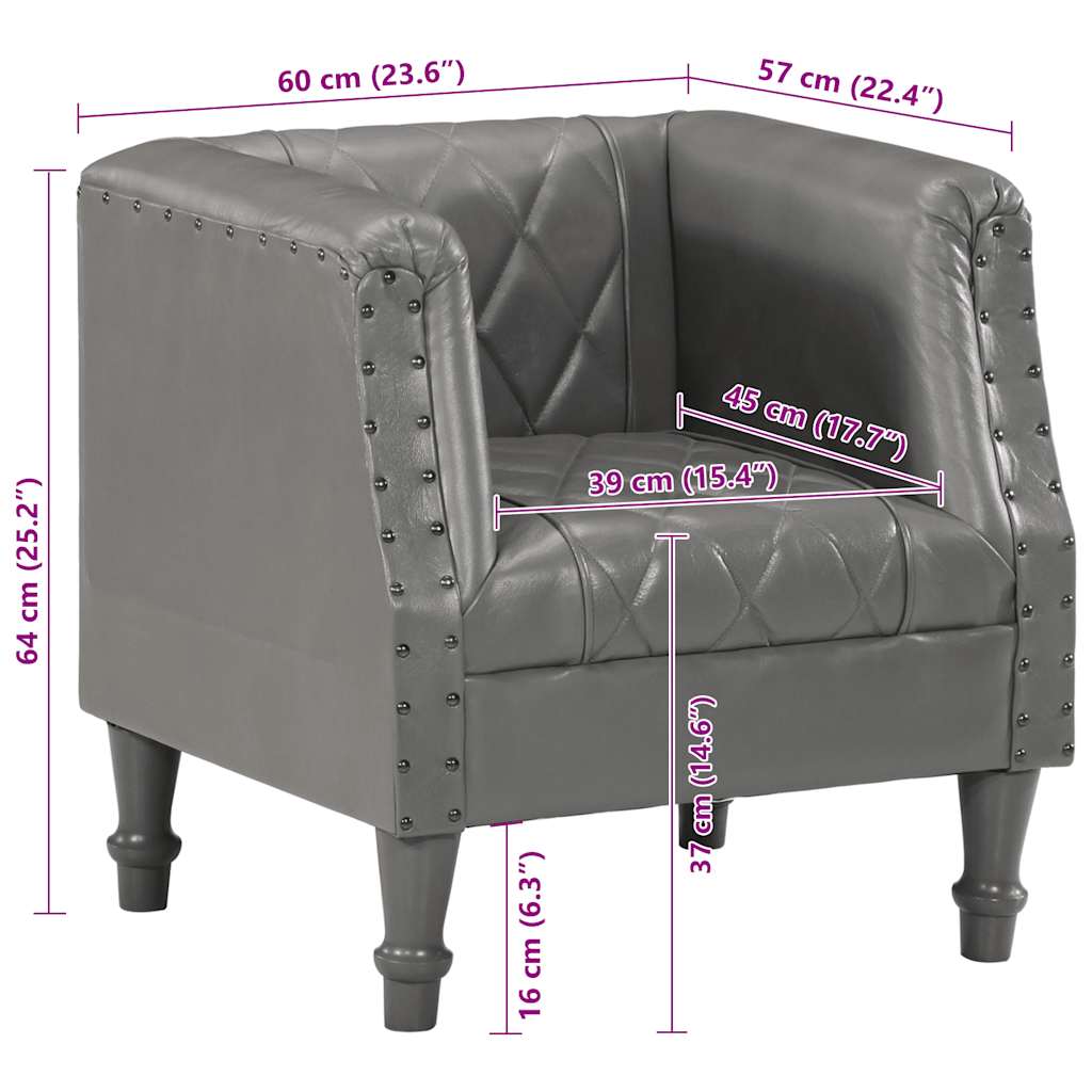 Armchair, grey, genuine goat leather