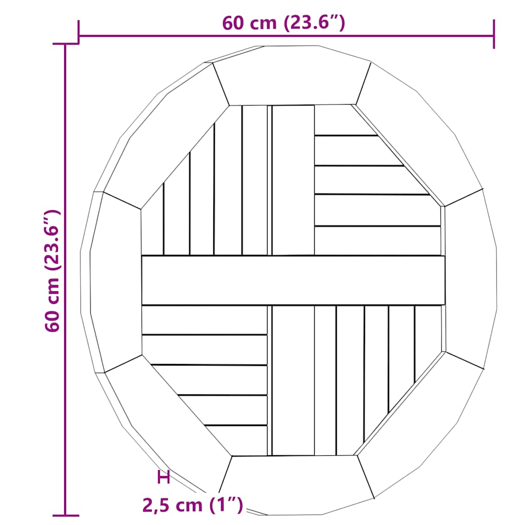 Stalviršis, 60cm, tikmedžio medienos masyvas, apskritas, 2,5cm