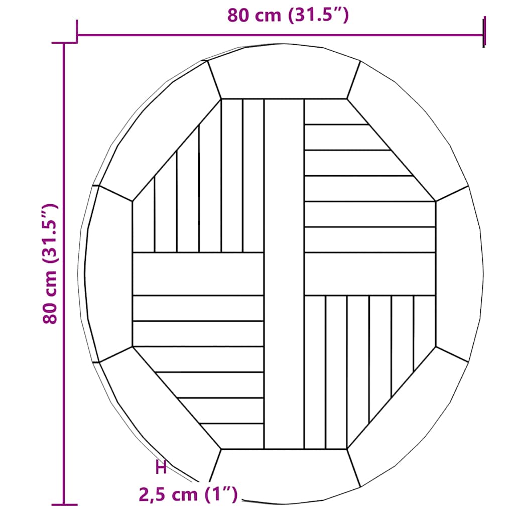 Stalviršis, 80cm, tikmedžio medienos masyvas, apskritas, 2,5cm