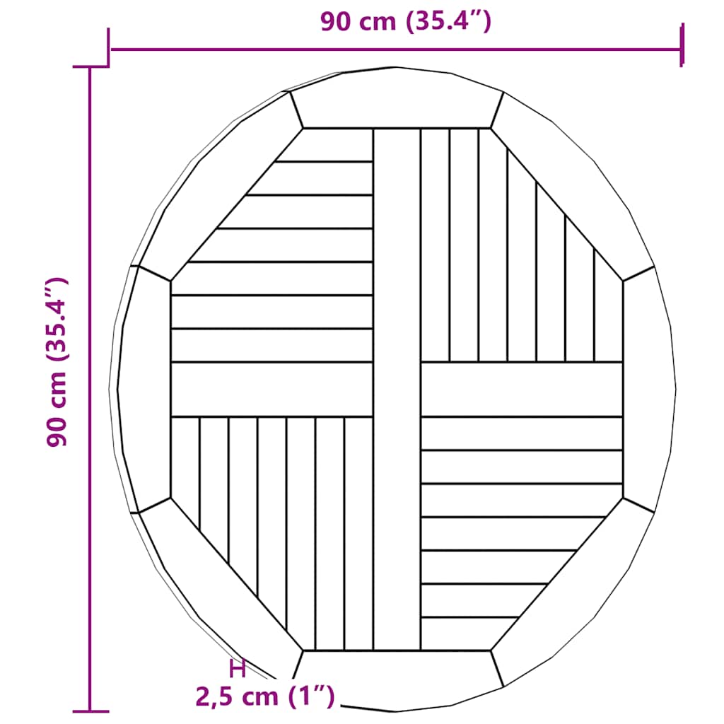 Worktop, 90cm, solid teak, round, 2.5cm