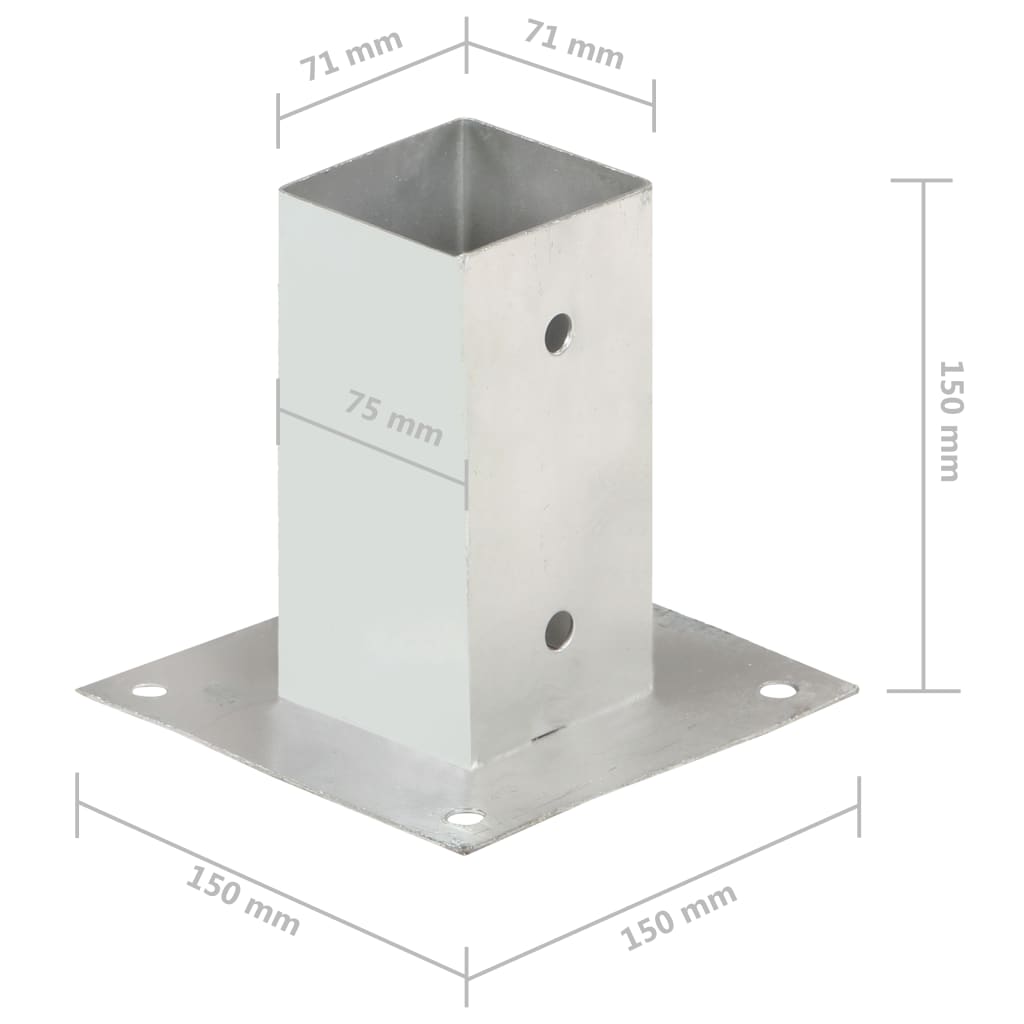 Post bases, 4 pcs, galvanized metal, 71mm