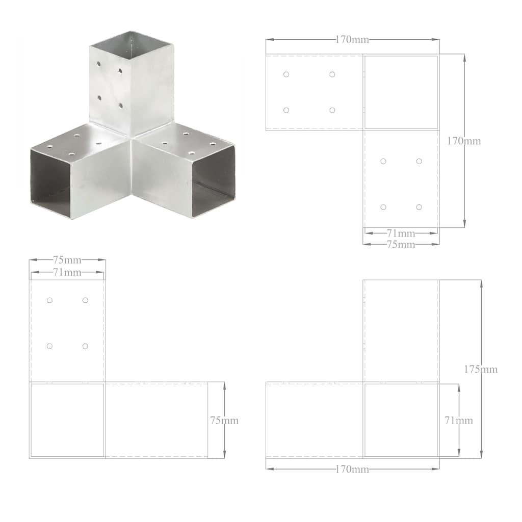 Stabu savienojumi, 4 gab., 71x71mm, metāls, Y veida