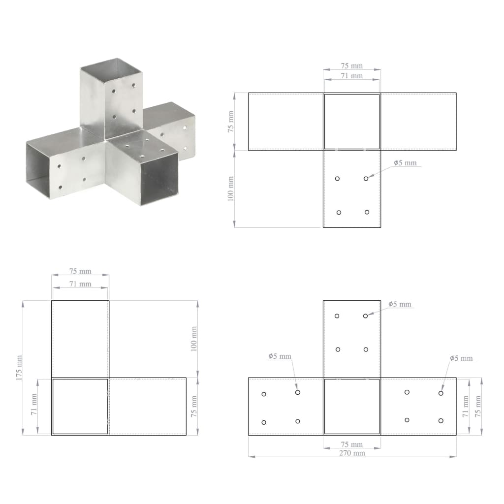 Stabu savienojums, 71x71mm, cinkots metāls, X formas