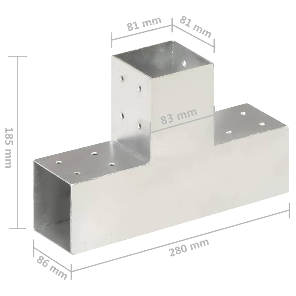 Stulpo sujungimas, 81x81mm, galvanizuotas metalas, T formos