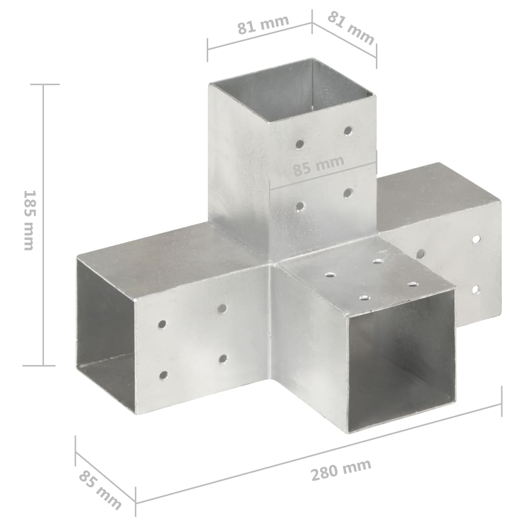 Stulpo sujungimas, 81x81mm, galvanizuotas metalas, X formos