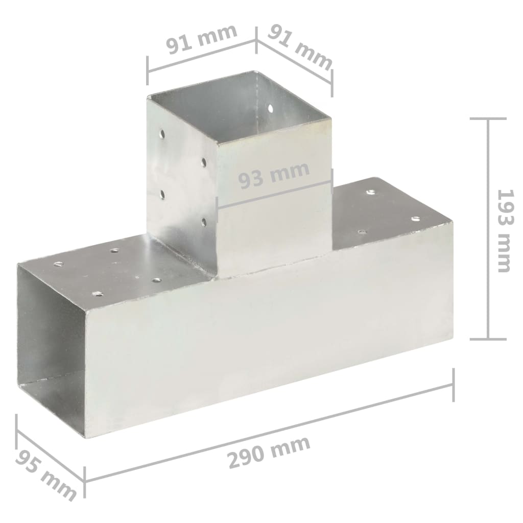 Post connectors, 4 pcs, 91x91mm, metal, T-shaped