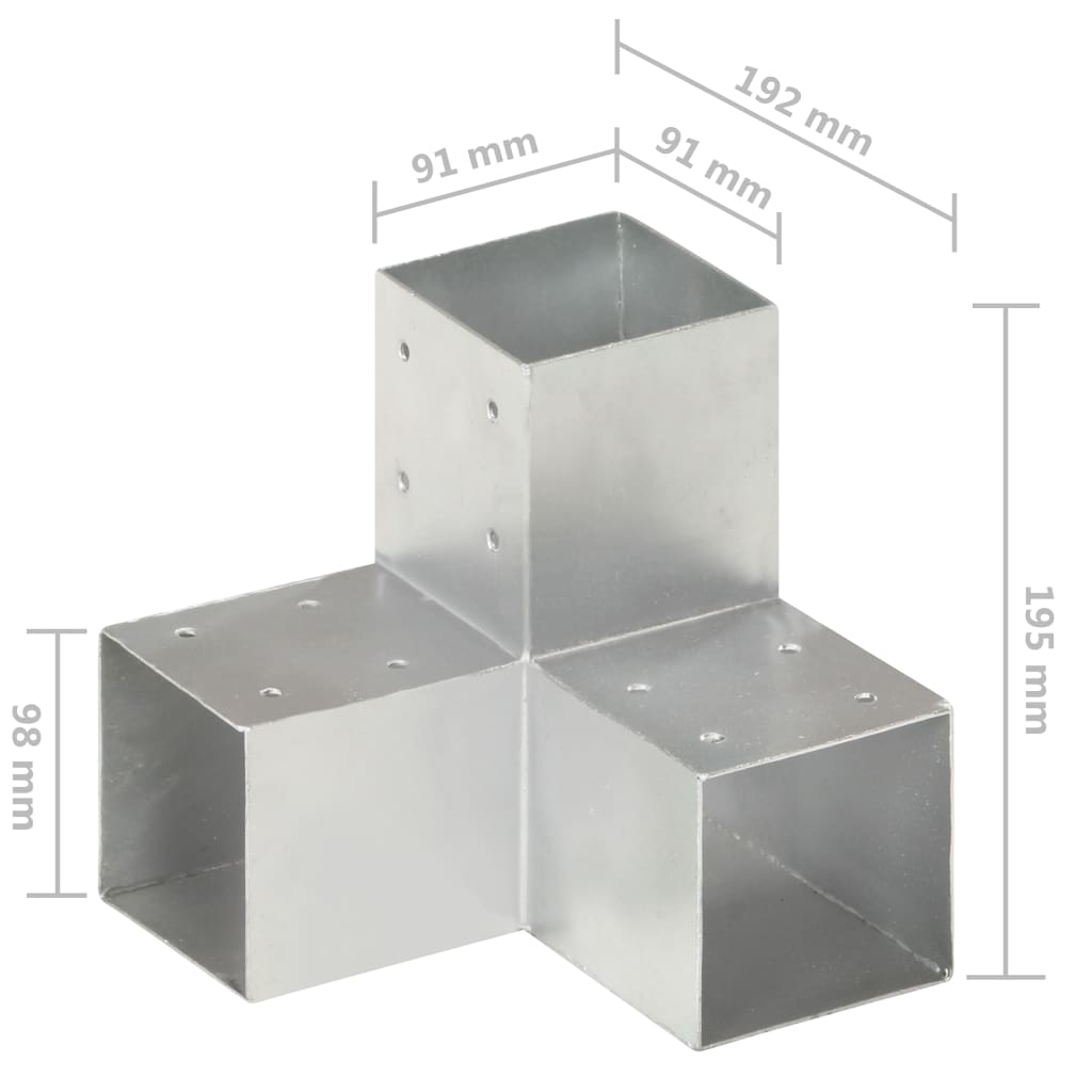 Post connectors, 4 pcs, 91x91mm, metal, Y-shaped