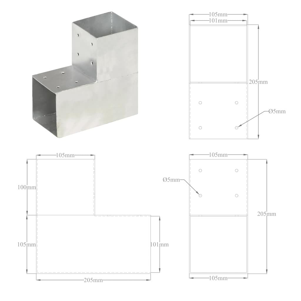 Stulpo sujungimas, 101x101mm, galvanizuotas metalas, L formos