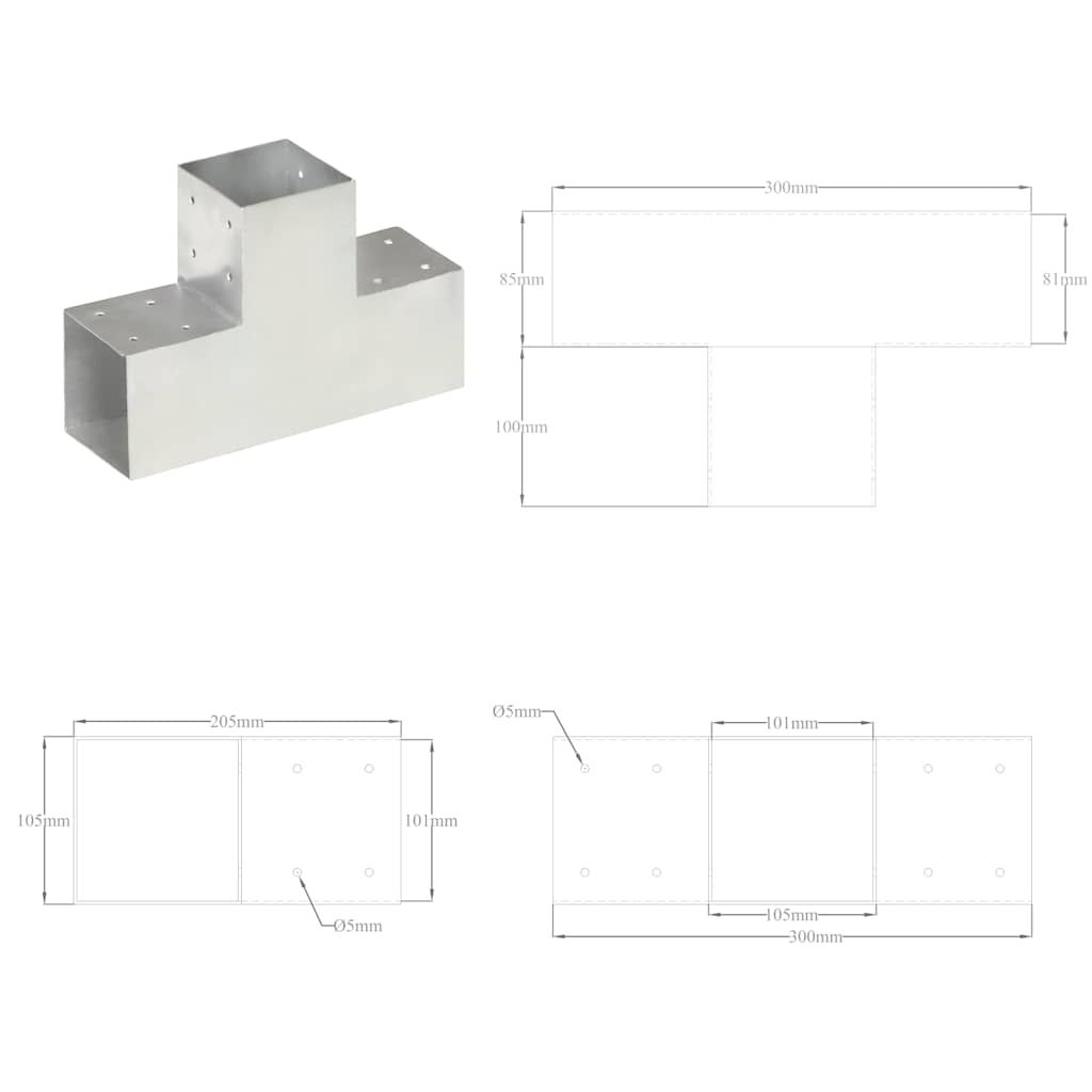 Stabu savienojumi, 4 gab., 101x101mm, metāls, T veida