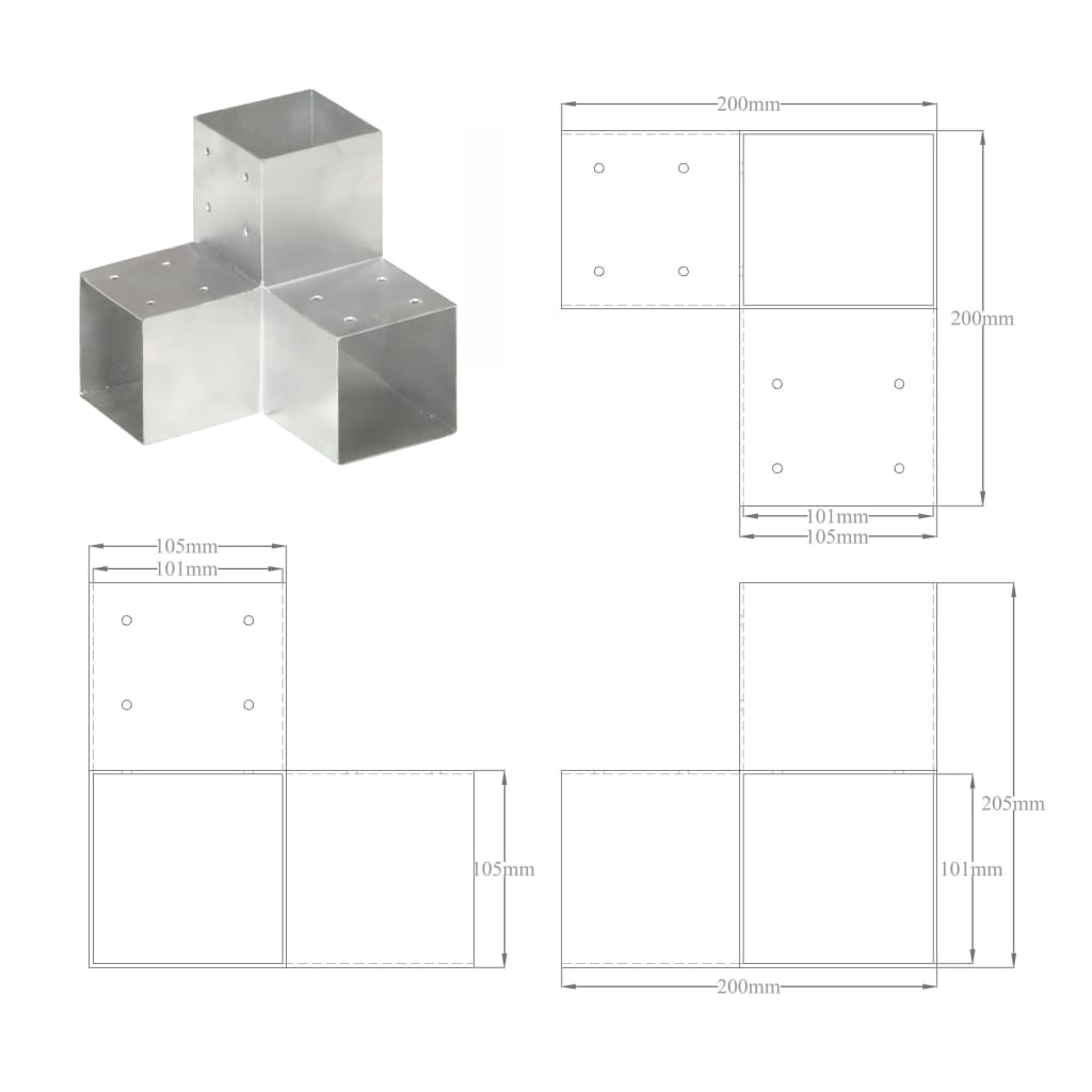 Stabu savienojumi, 4 gab., 101x101mm, metāla, Y veida