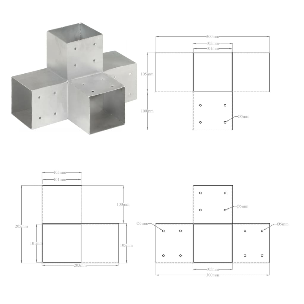 Stabu savienotājelementi, 4 gab., 101x101mm, metāla, X veida