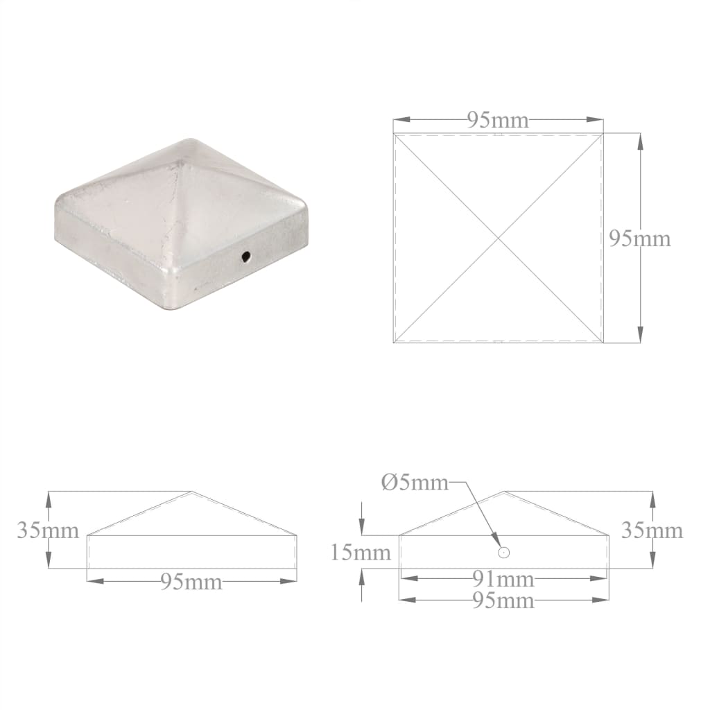 Tvoros stulpų dangteliai, 6vnt., 91x91mm, galvanizuotas metalas