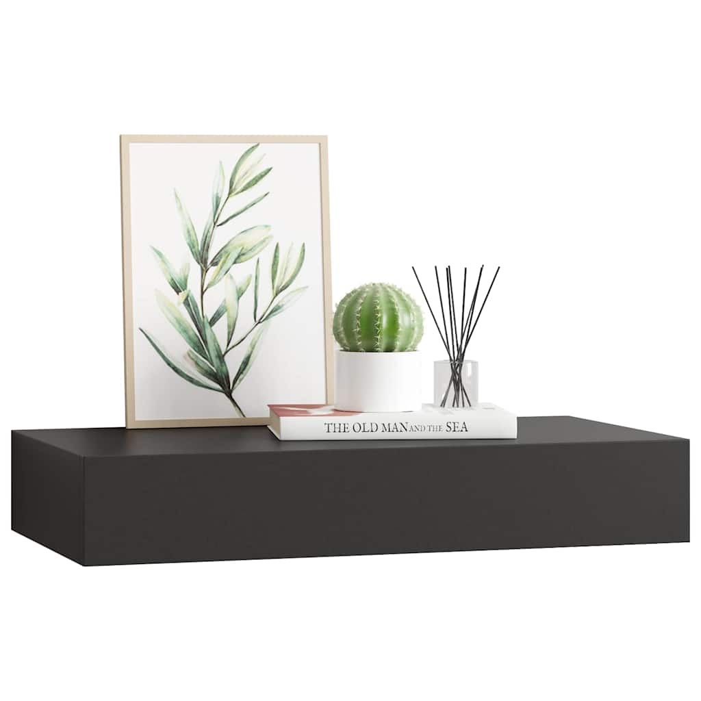Wall-mounted shelf with a drawer, black, 48x25x8cm
