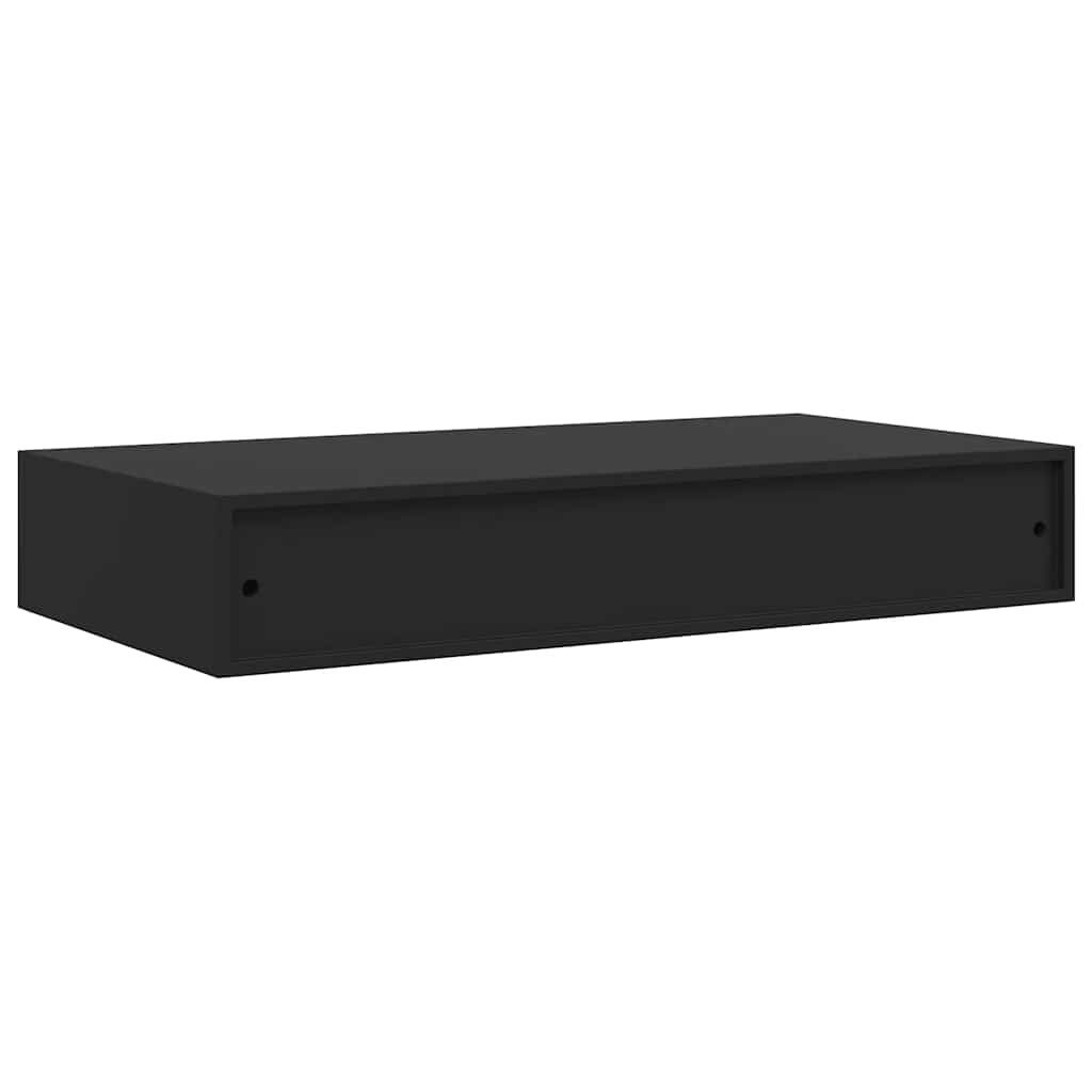 Wall-mounted shelf with a drawer, black, 48x25x8cm