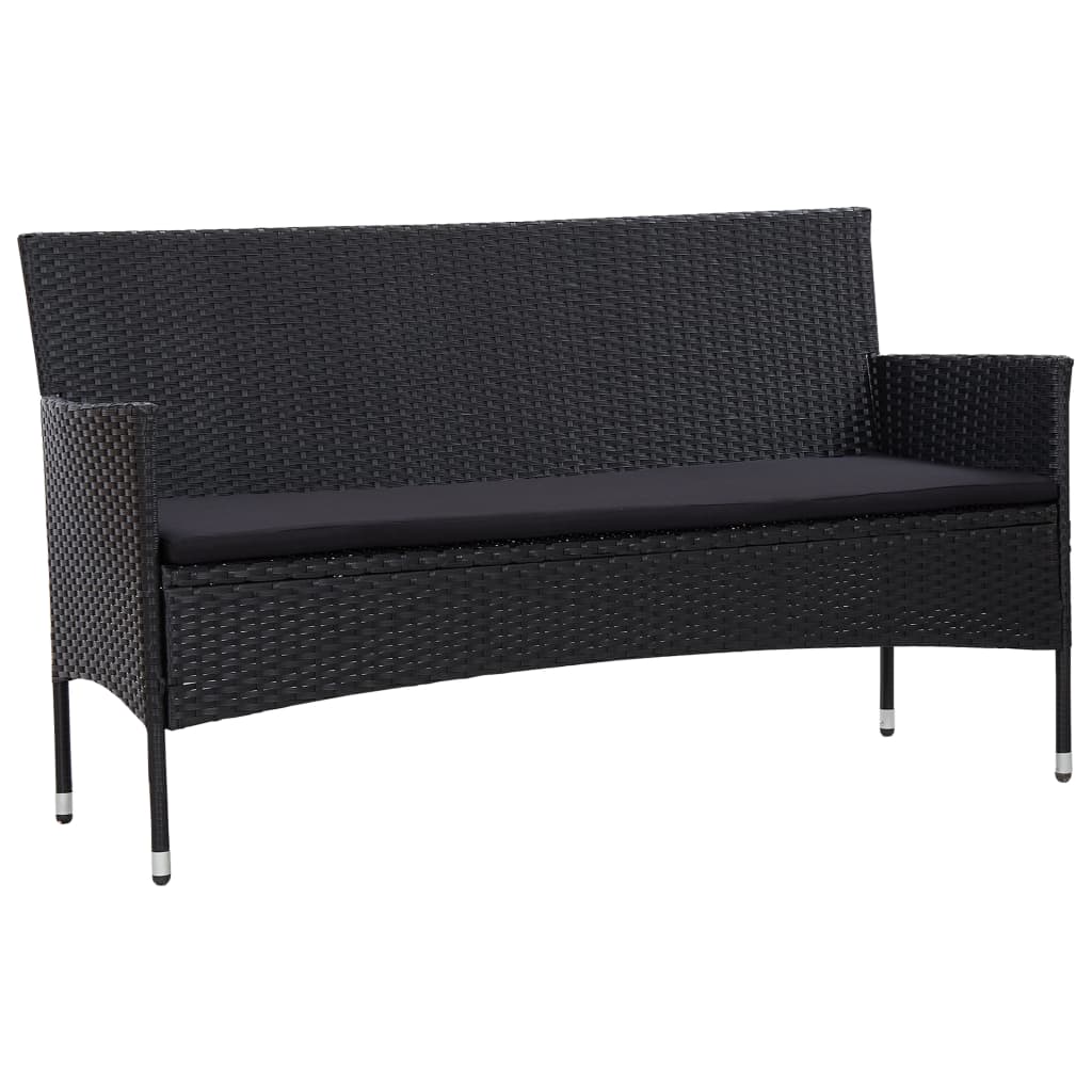 Trivietė sodo sofa su pagalvėlėmis, juodos spalvos, poliratanas