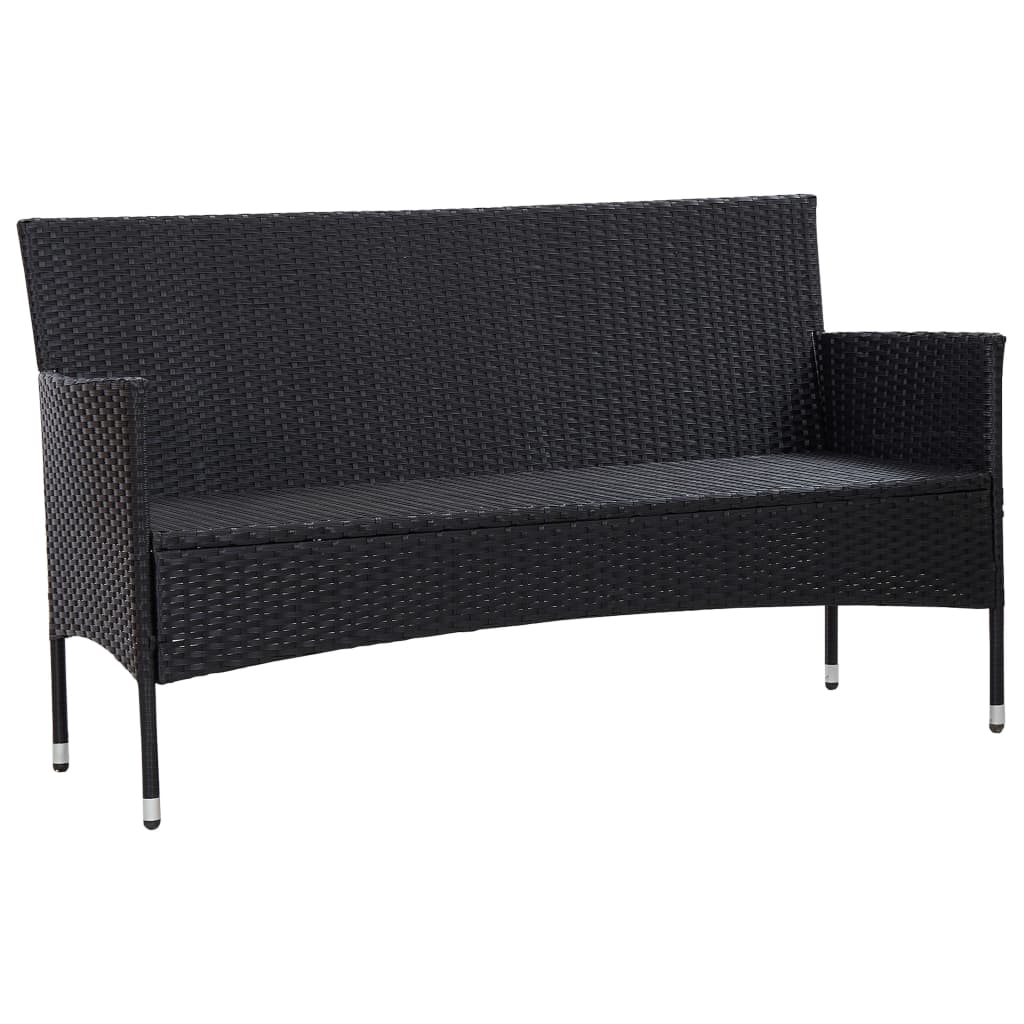 Trivietė sodo sofa su pagalvėlėmis, juodos spalvos, poliratanas