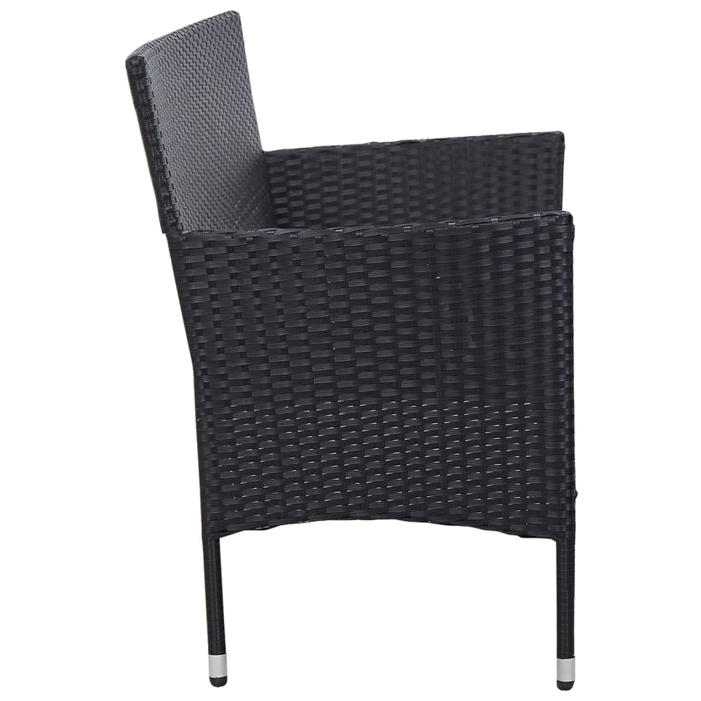 Trivietė sodo sofa su pagalvėlėmis, juodos spalvos, poliratanas