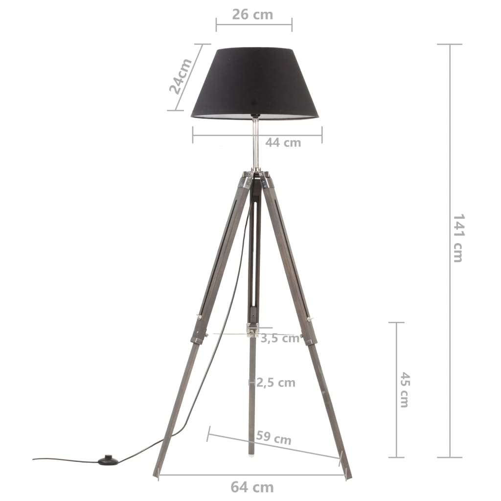 Trikojis šviestuvas, juodas ir aukso, 141cm, tikmedžio masyvas