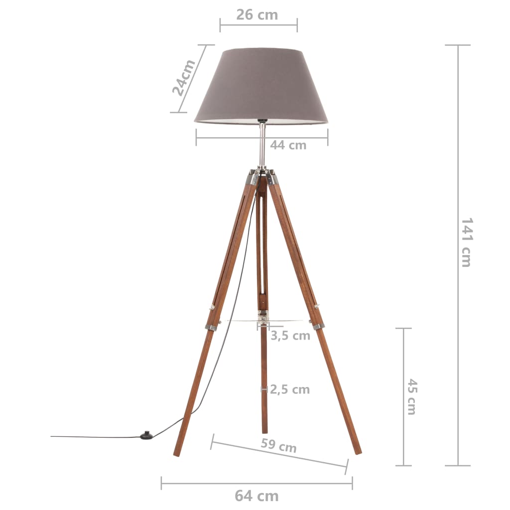 Trikojis šviestuvas, rudas ir pilkas, 141cm, tikmedžio masyvas