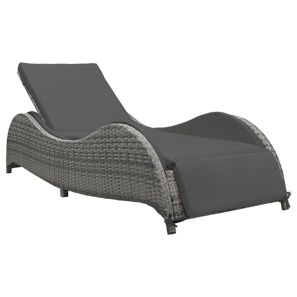 Sunlounger with cushion, anthracite, poly rattan