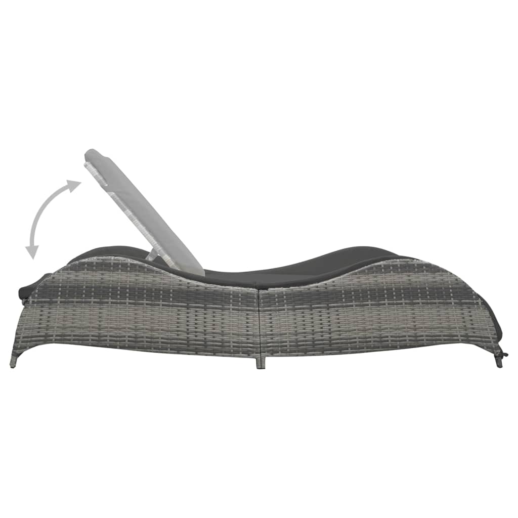 Sunlounger with cushion, anthracite, poly rattan