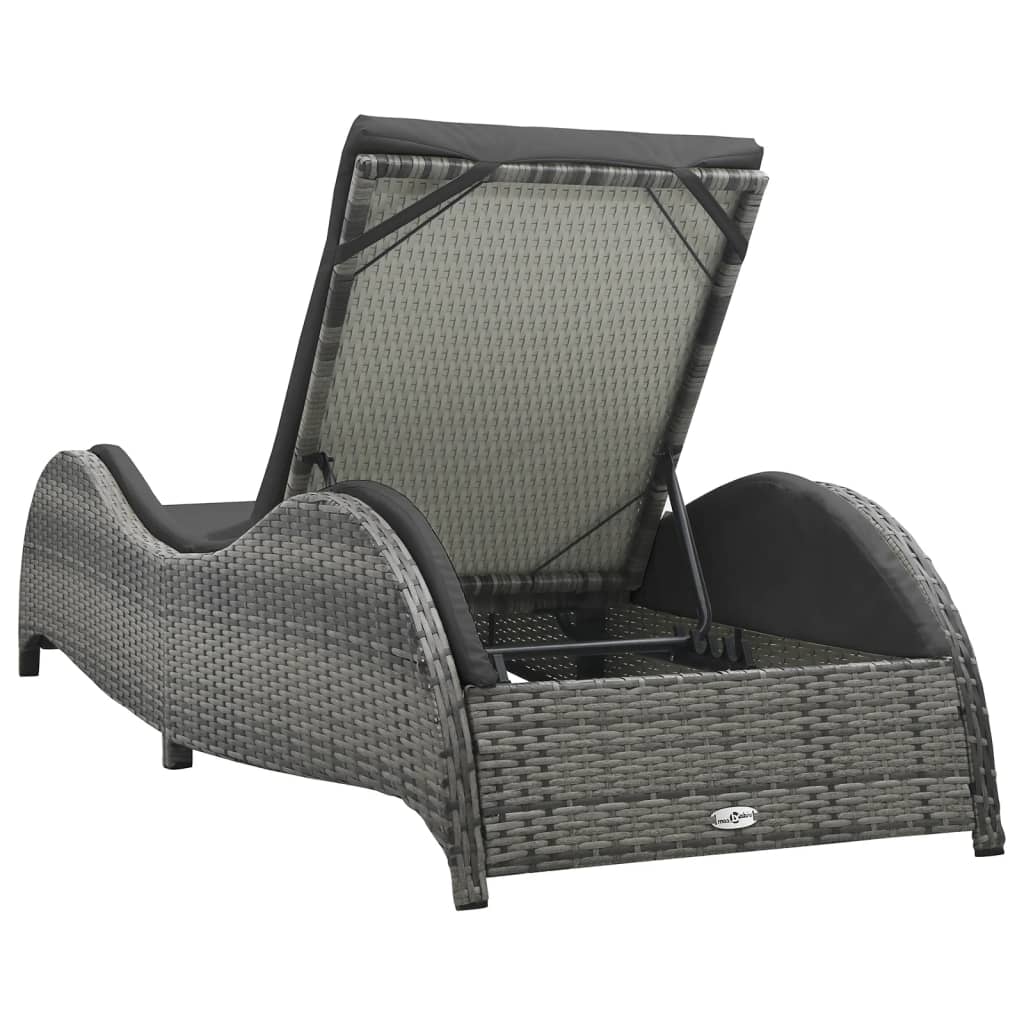 Sunlounger with cushion, anthracite, poly rattan