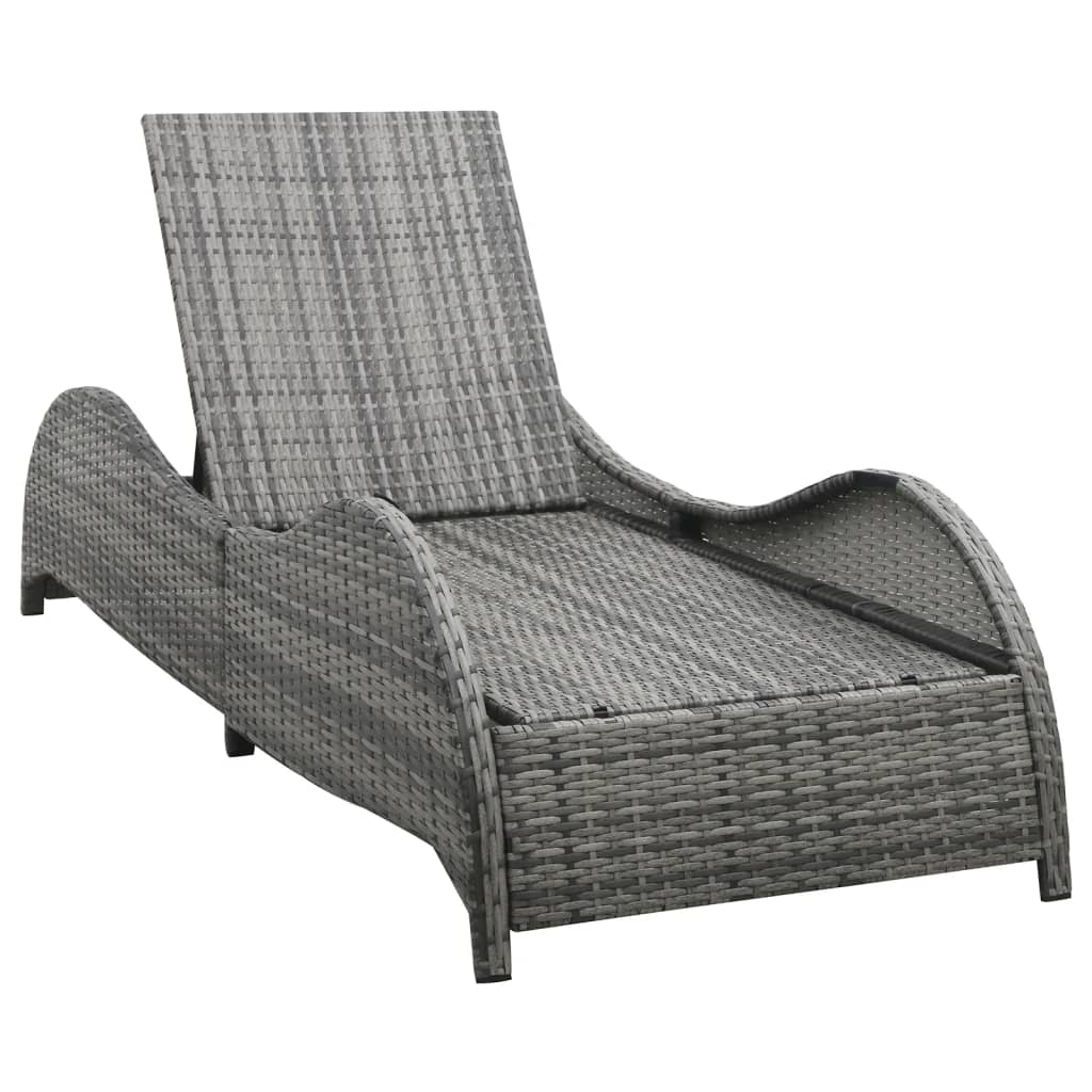 Sunlounger with cushion, anthracite, poly rattan